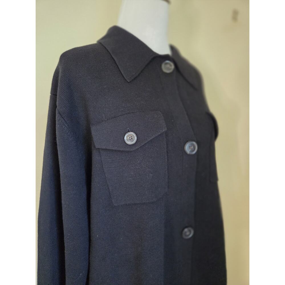 NWT Banana Republic Long Knit Sweater Jacket Shacket Coat Black Women's L - Picture 2 of 16